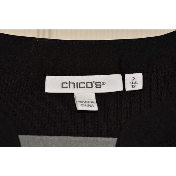 CHICO'S NEW $125 Knit Mix Sleeve Henley Dress Black Chico's 2‎ / US Large - Picture 3 of 3